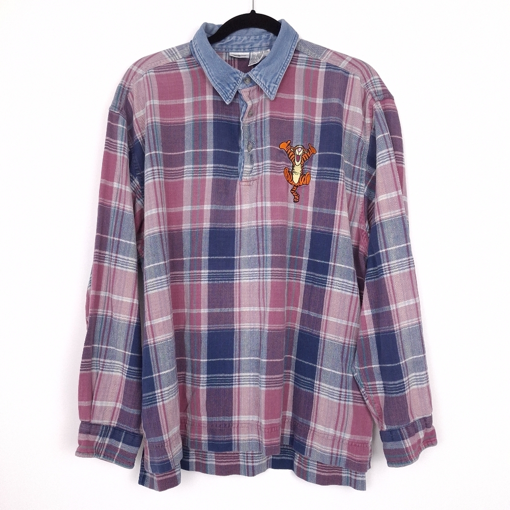 Disney Catalog vintage 90s Tigger Winnie the Pooh plaid flannel shirt top fall